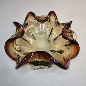 Vintage Murano Style Ashtray MCM Blown Glass Bowl Blue Red Dish Retro